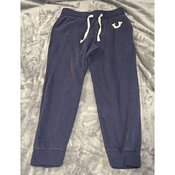True Religion Sweatpants Mens Small Navy Classic Logo Jogger Drawstring Fleece - Picture 1 of 12